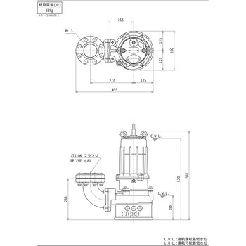 80N23.7 雑排水用水中ノンクロッグポンプ N型 1台 鶴見製作所 【通販