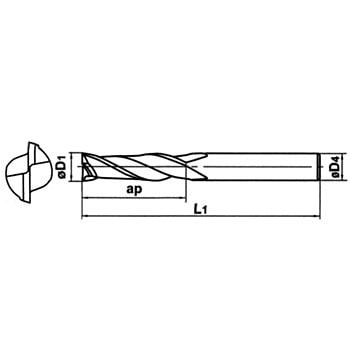 2枚刃超硬エンドミル セミロング刃