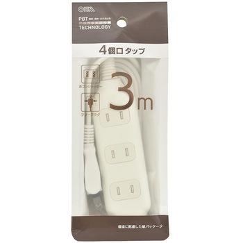 4個口タップ ホコリ防止シャッター付 絶縁キャップ付スイングプラグ オーム電機