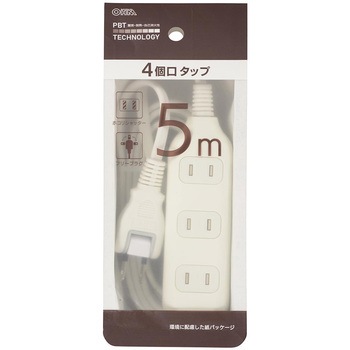 4個口タップ ホコリ防止シャッター付 絶縁キャップ付スイングプラグ オーム電機