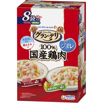 グラン・デリ 100%国産鶏肉パウチ ジュレ 成犬用 ビーフ入り&緑黄色野菜入り ユニ・チャーム