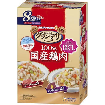 グラン・デリ 100%国産鶏肉パウチ ほぐし 成犬用 ビーフ入り&さつまいも入り ユニ・チャーム