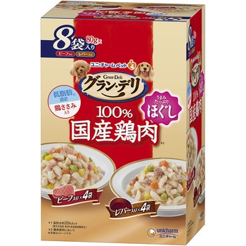 グラン・デリ 100%国産鶏肉パウチ ほぐし 成犬用 ビーフ入り&レバー入り ユニ・チャーム