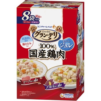 グラン・デリ 100%国産鶏肉パウチジュレ 成犬用 ビーフ入り&さつまいも入り - ユニ・チャーム