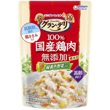 グラン・デリ 100%国産鶏肉パウチ 無添加仕立て  高齢犬用 緑黄色野菜入り ユニ・チャーム
