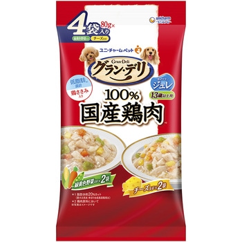 グラン・デリ 100%国産鶏肉パウチ ジュレ 13歳以上用 緑黄色野菜入り&チーズ入り ユニ・チャーム