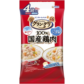 グラン・デリ 100%国産鶏肉パウチ ジュレ 成犬用 ビーフ入り・なんこつ入り ユニ・チャーム