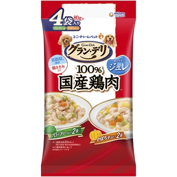 グラン・デリ 100%国産鶏肉パウチ ジュレ 成犬用 ブロッコリー入り・かぼちゃ入り ユニ・チャーム