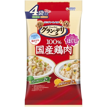 グラン・デリ 100%国産鶏肉パウチ ほぐし 成犬用 ブロッコリー&かぼちゃ ユニ・チャーム