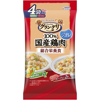 グラン・デリ 100%国産鶏肉パウチ 総合栄養食ジュレ 成犬用 緑黄色野菜入り&ビーフ入り - ユニ・チャーム