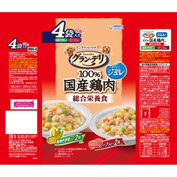 グラン・デリ 100%国産鶏肉パウチ 総合栄養食ジュレ 成犬用 緑黄色野菜入り&ビーフ入り - ユニ・チャーム