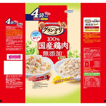 グラン・デリ 100%国産鶏肉パウチ 無添加仕立て 成犬用 ビーフ入り&ナチュラルチーズ入り ユニ・チャーム