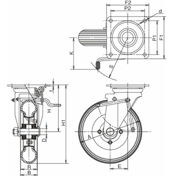 産業車輛用キャスター(金具のみ) ストパー付旋回金具 HLJB/HFJBF JB2.50-4ET ウカイ(岐阜産研工業)