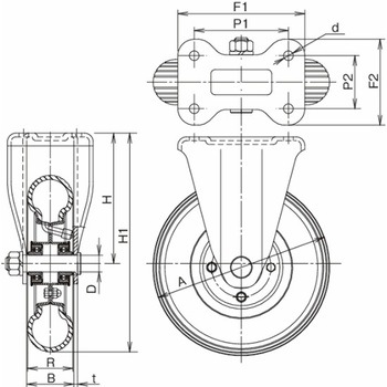 産業車輛用キャスター(金具のみ) 固定金具 HLK/HFKF KF61/2-2-4 ウカイ(岐阜産研工業)