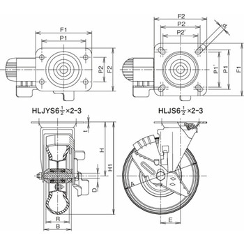 産業車輛用キャスター(金具のみ) ストッパー付旋回金具 HLJS/HLJYS JS61/2-2-3 ウカイ(岐阜産研工業)