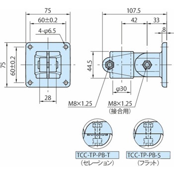 パイプジョイントクランプ TCC ヒンジジョイント クランプベース(T型) TCC-TP-PB TCC30-TP-PB-S-B イマオコーポレーション