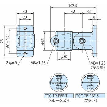 パイプジョイントクランプ TCC ヒンジジョイント クランプベース(T型) TCC-TP-PBF TCC30-TP-PBF-T-G イマオコーポレーション