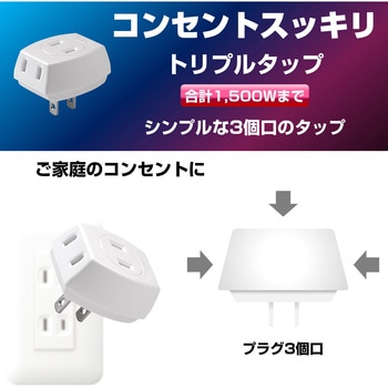 トリプルタップ 3個口 コンセント 増設 トラッキング カバー付き ELPA