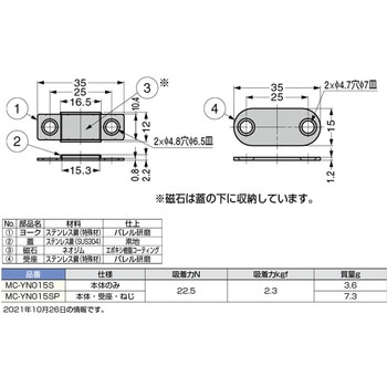 ステンレス鋼製 平行極薄型マグネットキャッチ MC-YN015S、MC-YN015SP LAMP(スガツネ)
