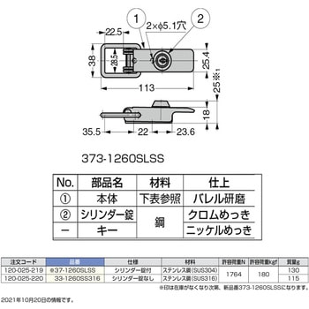 ステンレス鋼製ファスナー 37-1260SLSS、33-1260SS316 標準型 LAMP(スガツネ)