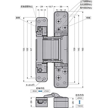 三次元調整機能付隠し丁番 HES3D-V135LGR LAMP(スガツネ)