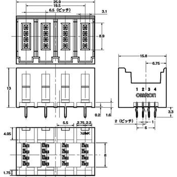 XN2D-4431 産業機器用簡易接続コネクタXN2 基板用ソケットコネクタ(4連