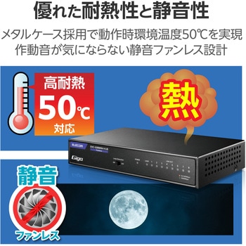 スイッチングハブ LANハブ 8ポート Giga対応 1000/100/10Mbps メタル筐体 マグネット 電源内蔵 ファンレス - エレコム