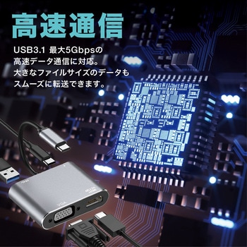 USB Type-C 4in1 ドッキングステーション(USB PD/87W・HDMI/4K・VGA/1080p・USB3.0/Type-A) AFF WARE
