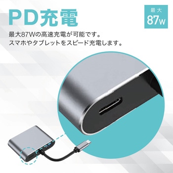 USB Type-C 4in1 ドッキングステーション(USB PD/87W・HDMI/4K・VGA/1080p・USB3.0/Type-A) AFF WARE
