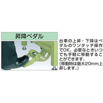 重量ペダル昇降移動式作業台(TKW/耐荷重500kg/木目調メラミン天板/H740～1040) サカエ