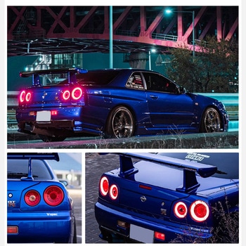 R34 スカイライン GT GT-R 2D クーペ用 BNR ENR ER HR ファイバー LEDテールランプ レッドクリアー 78WORKS