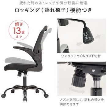高機能 オフィスチェア 跳ね上げ 肘付 キャスター付き 回転式 背面メッシュ 萩原
