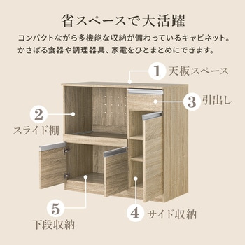 収納力に優れたキッチンカウンター<ミドルタイプ 幅89cm> 萩原