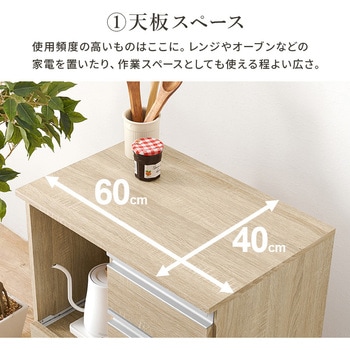 収納力に優れた キッチンカウンター <スリムタイプ 幅60cm> 扉収納タイプ 萩原