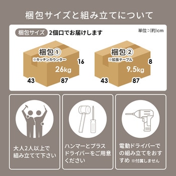 キッチンカウンター 拡張テーブルセット <スリム・収納庫タイプ 幅60cm> 萩原