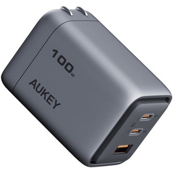 USB充電器 Comet Mix3 100W PD対応 折りたたみ式 [USB-A 1ポート/USB-C 2ポート] グレー AUKEY(オーキー)