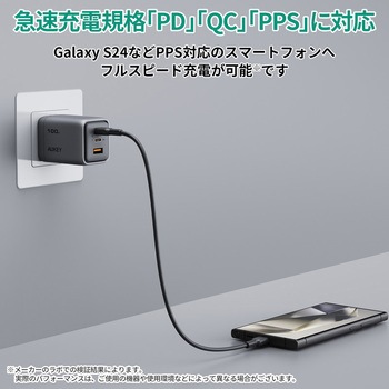 USB充電器 Comet Mix3 100W PD対応 折りたたみ式 [USB-A 1ポート/USB-C 2ポート] グレー AUKEY(オーキー)