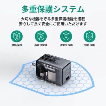 USB充電器 Comet Mix3 100W PD対応 折りたたみ式 [USB-A 1ポート/USB-C 2ポート] グレー AUKEY(オーキー)
