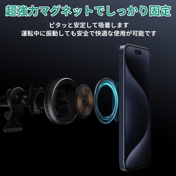カーマウント型ワイヤレス充電器 MagSafe対応 Qi2  MagFusion Dash Pro 冷却機能搭載 15W グレー AUKEY(オーキー)