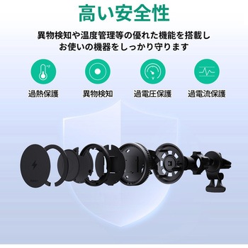 カーマウント型ワイヤレス充電器 MagSafe対応 Qi2  MagFusion Dash Pro 冷却機能搭載 15W グレー AUKEY(オーキー)