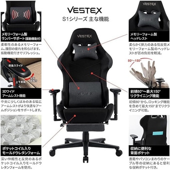 ゲーミングチェア S1シリーズ フットレスト付 ファブリック VESTEX(ヴェステックス)