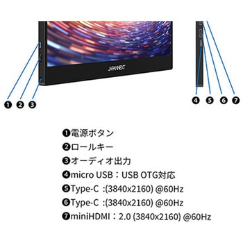 タッチパネル対応液晶ディスプレイ 13.3型/3840×2160/miniHDMI×1、USB-C×2/ブラック/スピーカー有/2年保証 JAPANNEXT