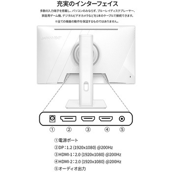 ゲーミング液晶ディスプレイ 23.8型/1920×1080/DP×2、HDMI×2/ホワイト/スピーカー有/2年保証 JAPANNEXT