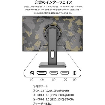 ゲーミング液晶ディスプレイ 23.8型/1920×1080/DP×1、HDMI×2/ブラックカモフラージュ/スピーカー有/2年保証 JAPANNEXT