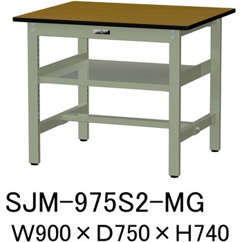 中量作業台/耐荷重500kg_中間全面棚板付き_固定式H740_メラミン天板_ワークテーブル500シリーズ 山金工業