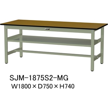 中量作業台/耐荷重500kg_中間全面棚板付き_固定式H740_メラミン天板_ワークテーブル500シリーズ 山金工業