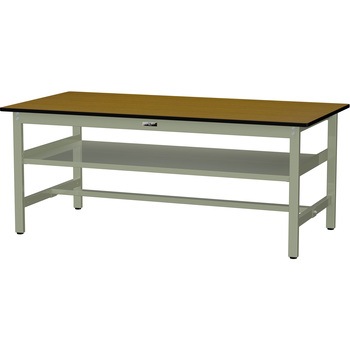 中量作業台/耐荷重500kg_中間全面棚板付き_固定式H740_メラミン天板_ワークテーブル500シリーズ 山金工業