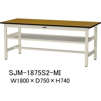中量作業台/耐荷重500kg_中間全面棚板付き_固定式H740_メラミン天板_ワークテーブル500シリーズ 山金工業