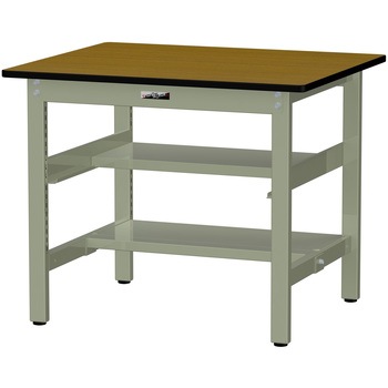 中量作業台/耐荷重500kg_中間+足元半面棚板付き_固定式H740_メラミン天板_ワークテーブル500シリーズ 山金工業