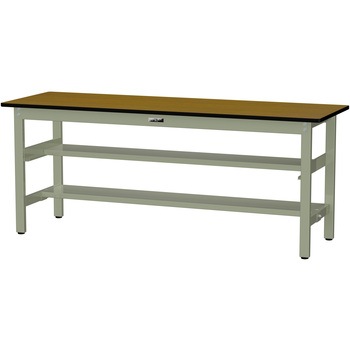 中量作業台/耐荷重500kg_中間+足元半面棚板付き_固定式H740_メラミン天板_ワークテーブル500シリーズ 山金工業